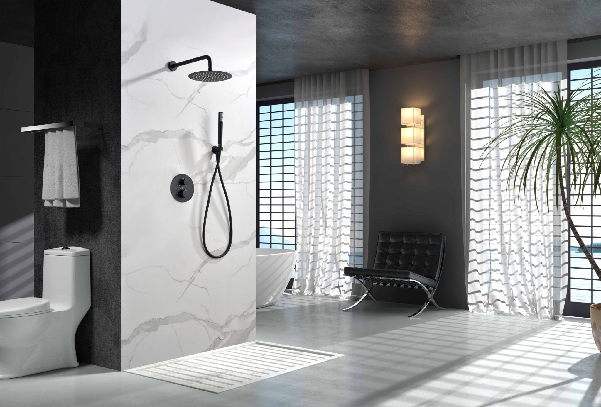 Conjunto de ducha termostática de diseño empotrada de acero